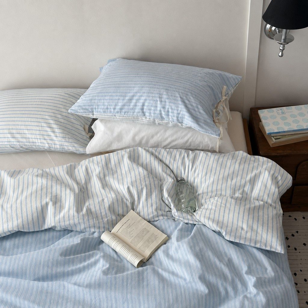 Striped bedding bedroom scene 2